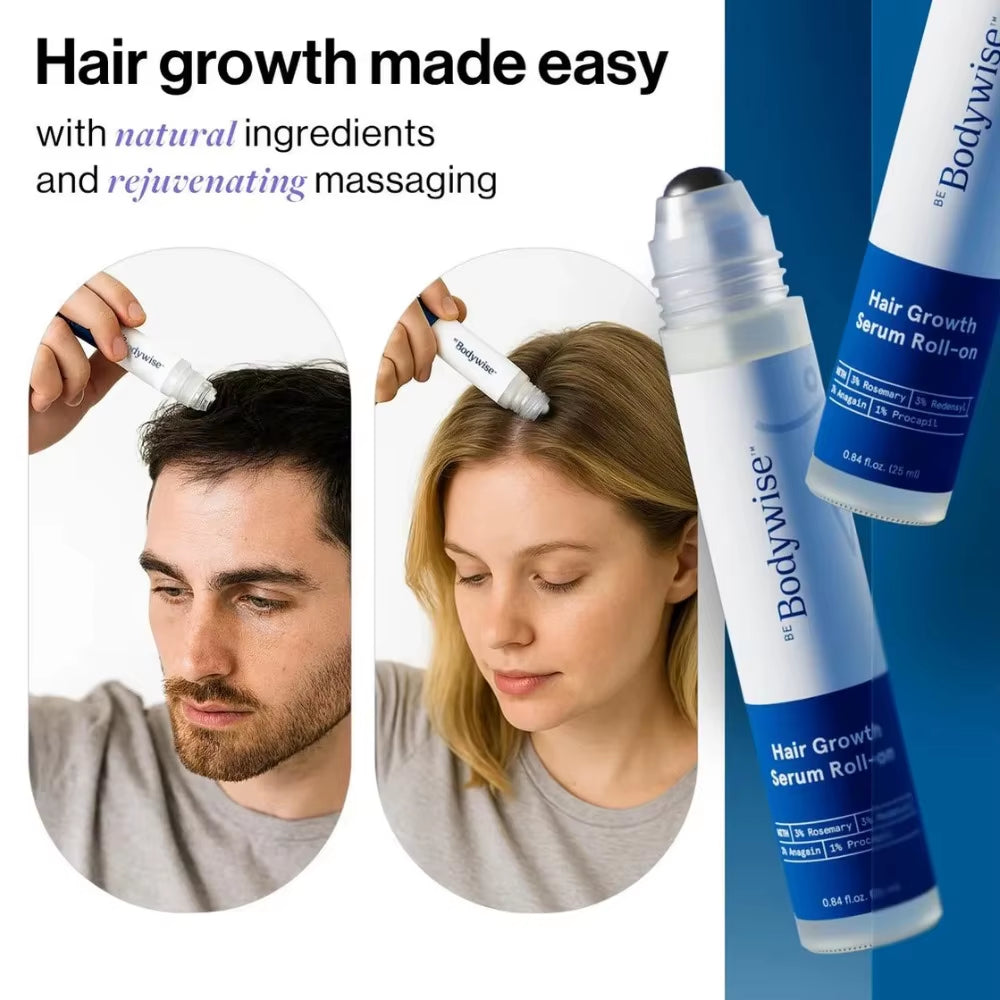 Anti-Hair Fall Growth Serum Roll-On 25Ml Be Bodywise Rosemary Advanced Hair Growth Increases Density Hair Roller Essence Massage